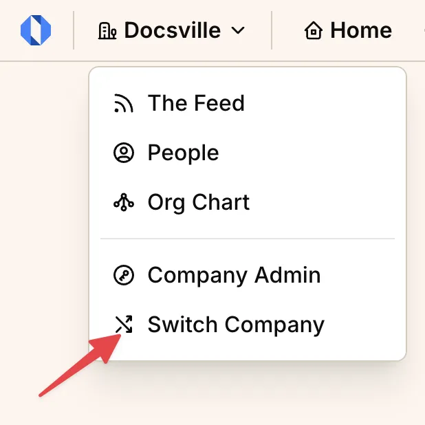 Screenshot: Company menu dropdown